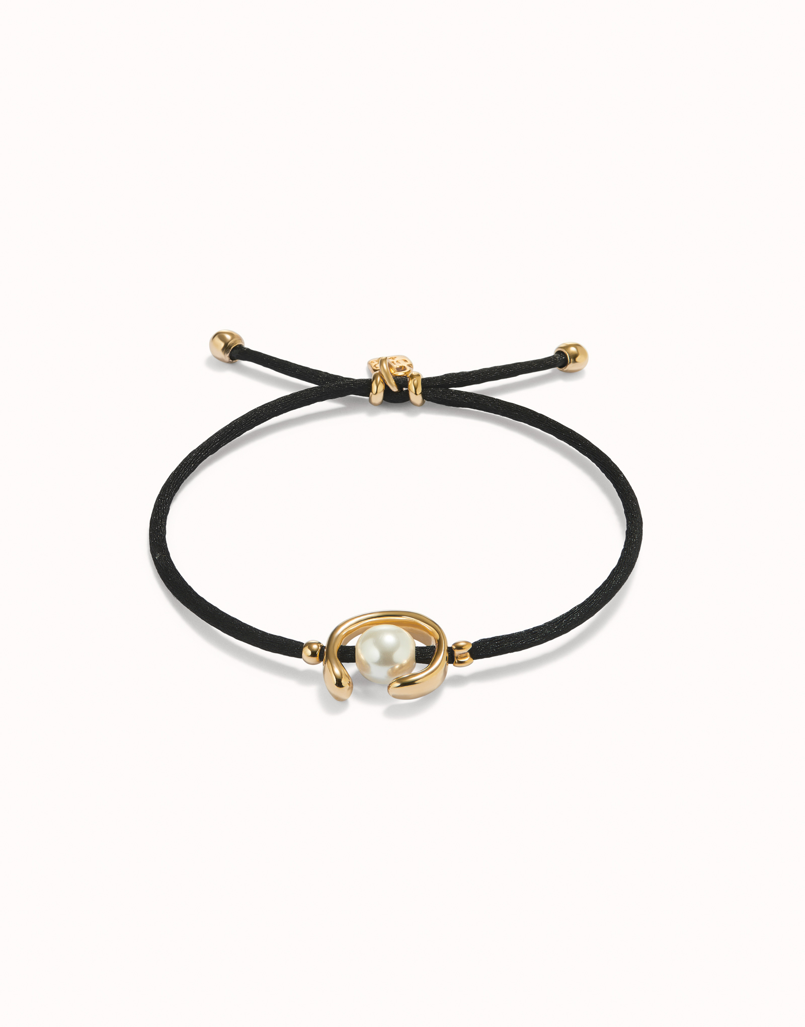 Bracelet en fil noir avec perle de coquillage plaquée or 18 carats., Or, large image number null
